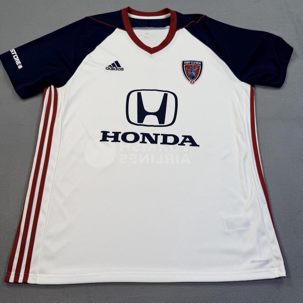 Indy Eleven Jersey Mens XL White Navy NASL Soccer Adidas Honda Turkish Airlines